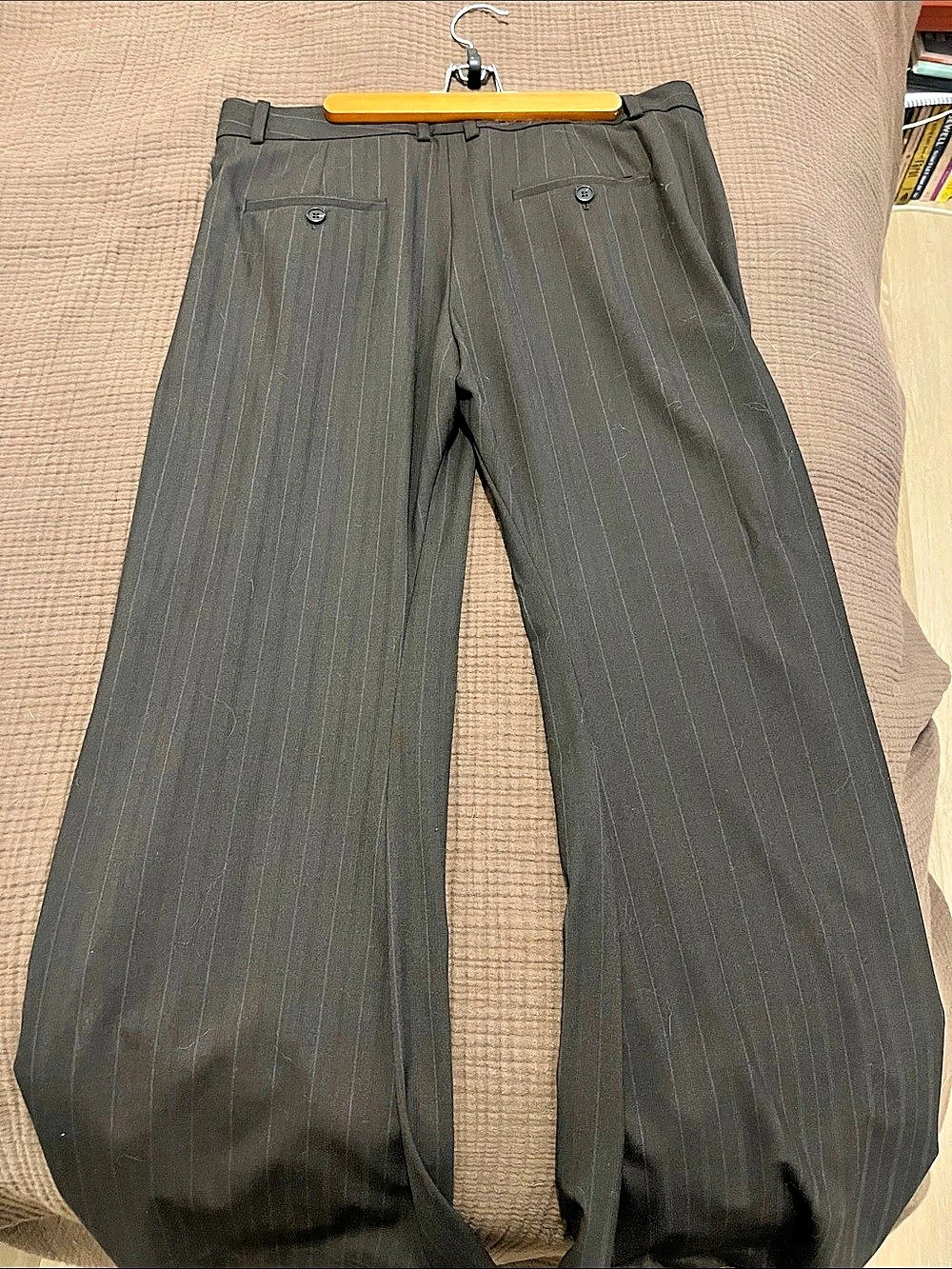 Zara Pinstripe Trousers Wide Leg Black Size Medium